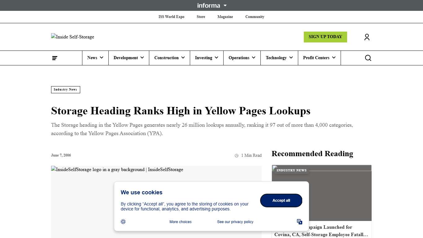 Storage Heading Ranks High in Yellow Pages Lookups
